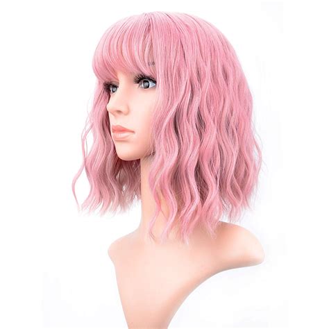 pink curly wig short|pastel pink wig short.